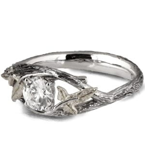 Nature inspired Ivy Leaf Diamond Engagement Ring White Gold