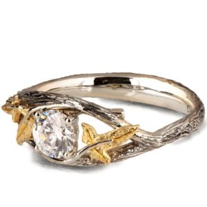 Nature inspired Ivy Leaf Diamond Engagement Ring Yellow Gold