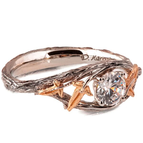 Ivy Leaf Moissanite Rose Gold Engagement Ring