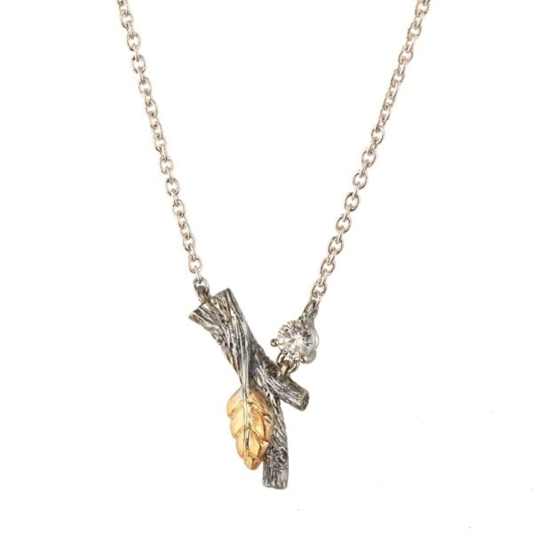 Twig and Leaf Yellow Gold and Diamond Pendant Catalogue
