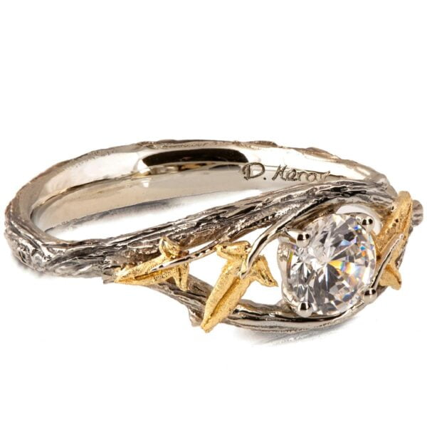 Nature inspired Ivy Leaf Engagement Diamond Ring Yellow Gold