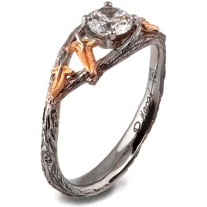 Twig and Ivy Leaf Moissanite Engagement Ring Platinum