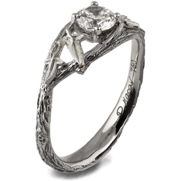 Twig and Ivy Leaf Moissanite Engagement Ring White Gold