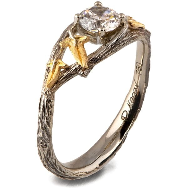 Twig and Ivy Leaf Moissanite Engagement Ring Yellow Gold