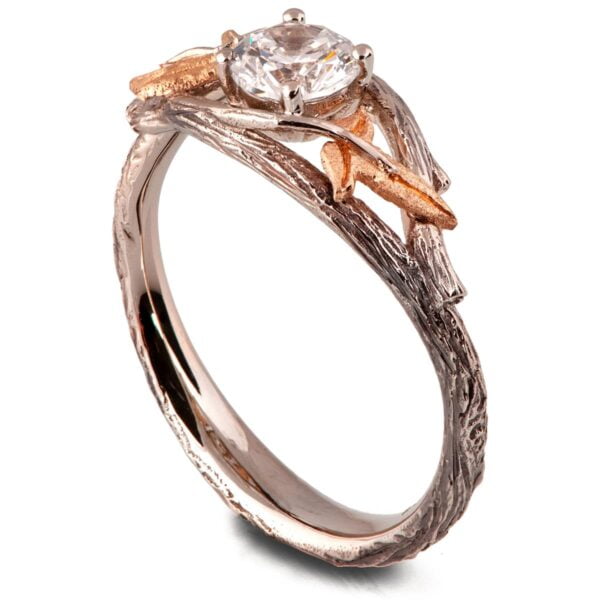 Twig and Ivy Leaf Engagement Ring Rose Gold and Moissanite