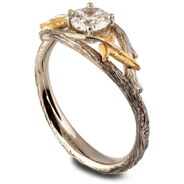 Twig and Ivy Leaf Engagement Ring Yellow Gold and Moissanite