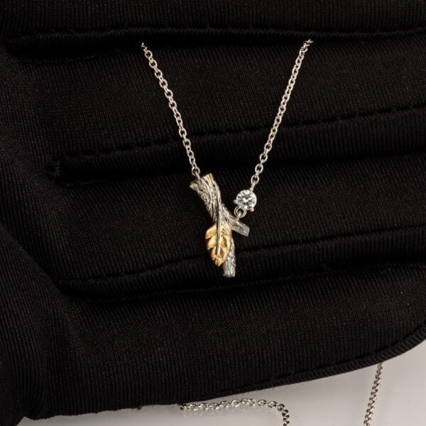 Twig and Leaf Yellow Gold and Diamond Pendant Catalogue