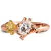 Fig Leaf Pear Moissanite Nature Inspired Engagement Ring Rose and Yellow Gold