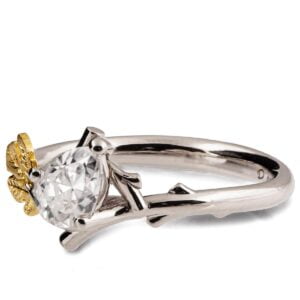 Pear Diamond Twig and Fig Leaf Engagement Ring Platinum and Gold