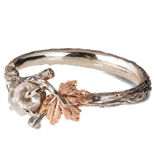 Twig and Maple Leaf Raw Diamond Ring Rose Gold Catalogue
