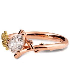 Pear Diamond Twig and Fig Leaf Engagement Ring Rose and Yellow Gold