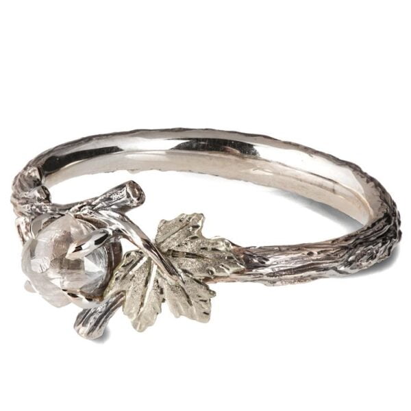 Twig and Maple Leaf Raw Diamond Ring White Gold Catalogue