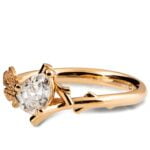 Pear Diamond Twig and Fig Leaf Engagement Ring Yellow and Rose Gold