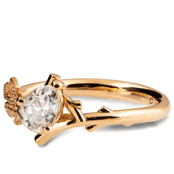Fig Leaf Pear Moissanite Engagement Ring Yellow and Rose Gold