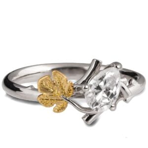Fig Leaf Pear Moissanite Ring Platinum and Gold