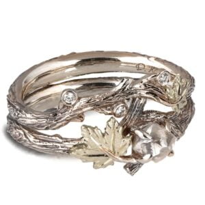 Twig and Maple Leaf Raw Diamond Bridal Set White Gold Catalogue
