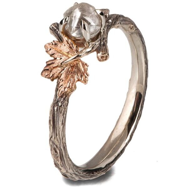 Twig and Maple Leaf Raw Diamond Ring Rose Gold Catalogue