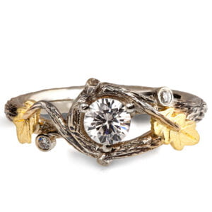 Twig and Oak Leaf Engagement Ring Yellow Gold and Diamond Catalogue