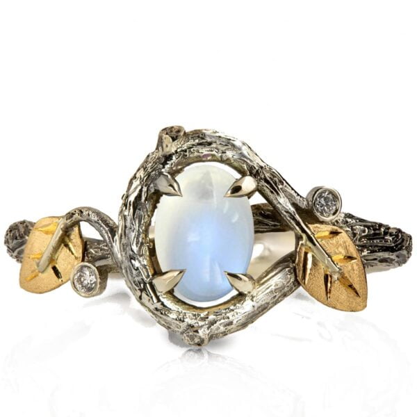 Twig and Leaves Moonstone Ring Yellow Gold Catalogue