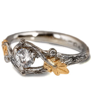 Platinum and Rose Gold Twig and Oak Leaf Engagement Ring Set With a Diamond Catalogue