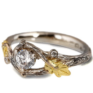 Twig and Oak Leaf Engagement Ring Yellow Gold and Diamond Catalogue