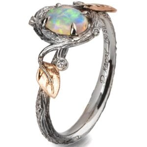 Twig and Leaves Opal Ring Platinum and Rose Gold Catalogue
