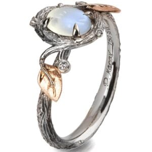 Twig and Leaves Moonstone Ring Platinum and Rose Gold Catalogue