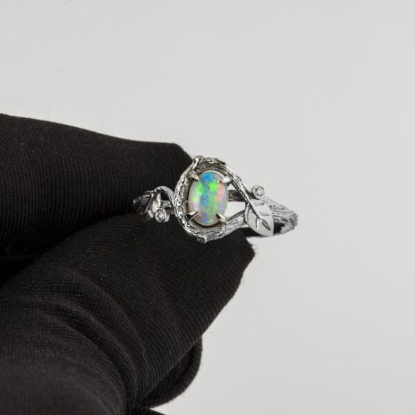 Twig and Leaves Opal Ring White Gold Catalogue