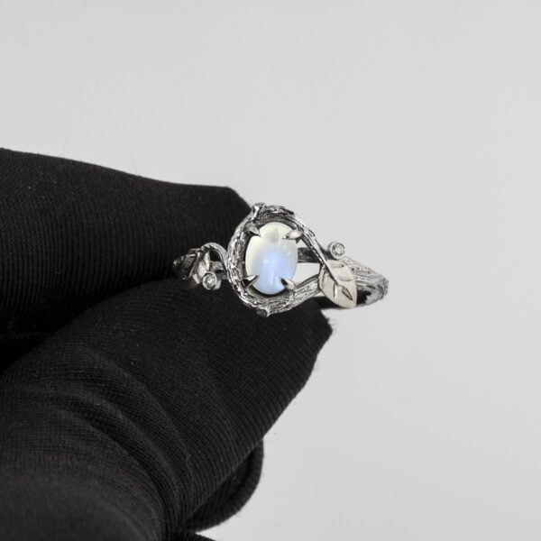 Twig and Leaves Moonstone Ring White Gold Catalogue