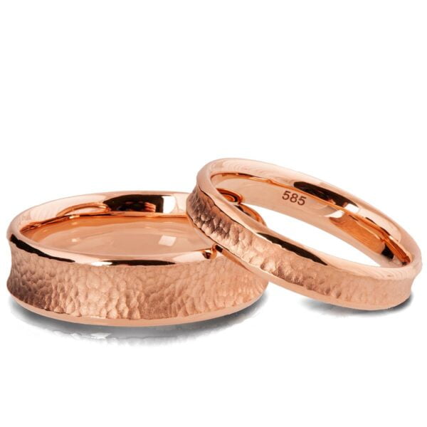 His and Hers Hammered Rose Gold Wedding Bands Catalogue