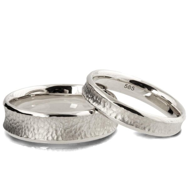 His and Hers Hammered White Gold Wedding Bands Catalogue