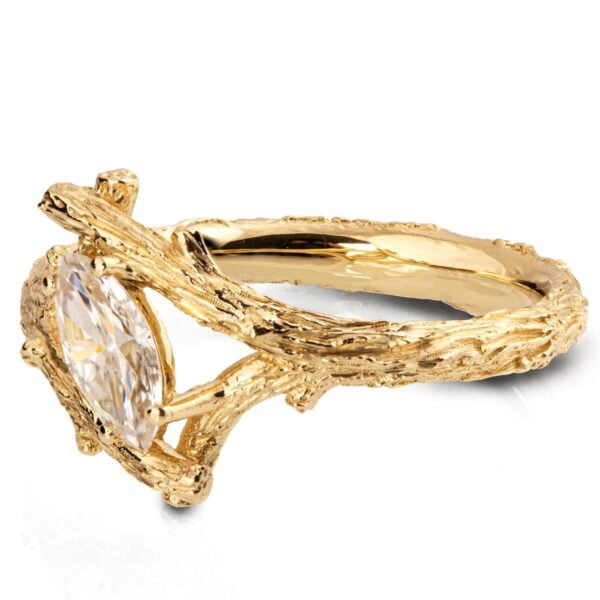 Marquise Cut Diamond Twig Engagement Ring Yellow Gold Catalogue