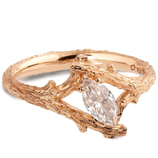 Marquise Cut Diamond Twig Engagement Ring Rose Gold Catalogue