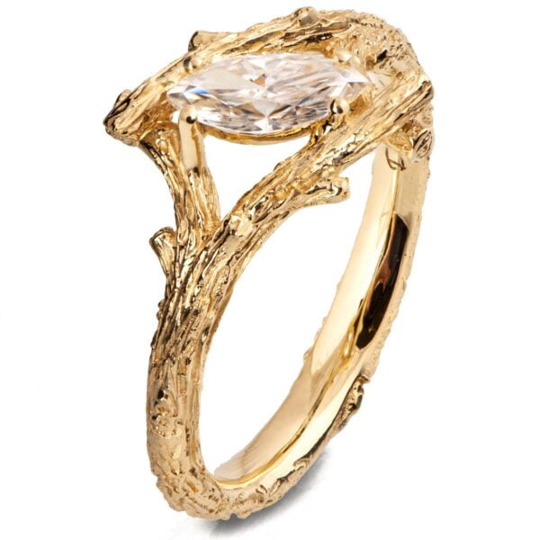 Marquise Cut Diamond Twig Engagement Ring Yellow Gold Catalogue