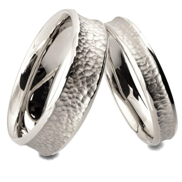 His and Hers Hammered White Gold Wedding Bands Catalogue