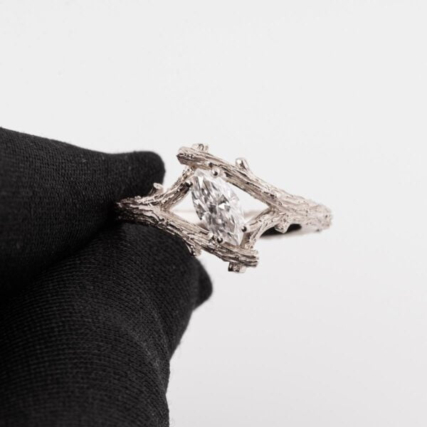 Marquise Cut Diamond Twig Engagement Ring Platinum Catalogue