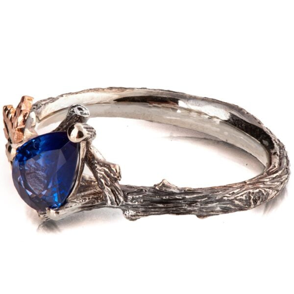 Twig and Maple Leaf Engagement Ring Rose Gold and Sapphire Catalogue