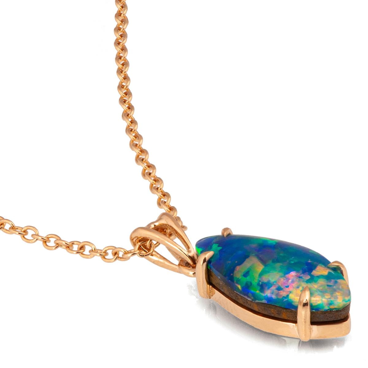 Natural Opal Pendant Necklace 1/2 ct tw Diamonds 10K Yellow Gold 18
