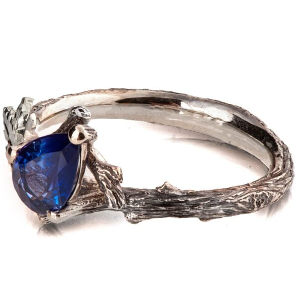 Twig and Maple Leaf Engagement Ring White Gold and Sapphire Catalogue