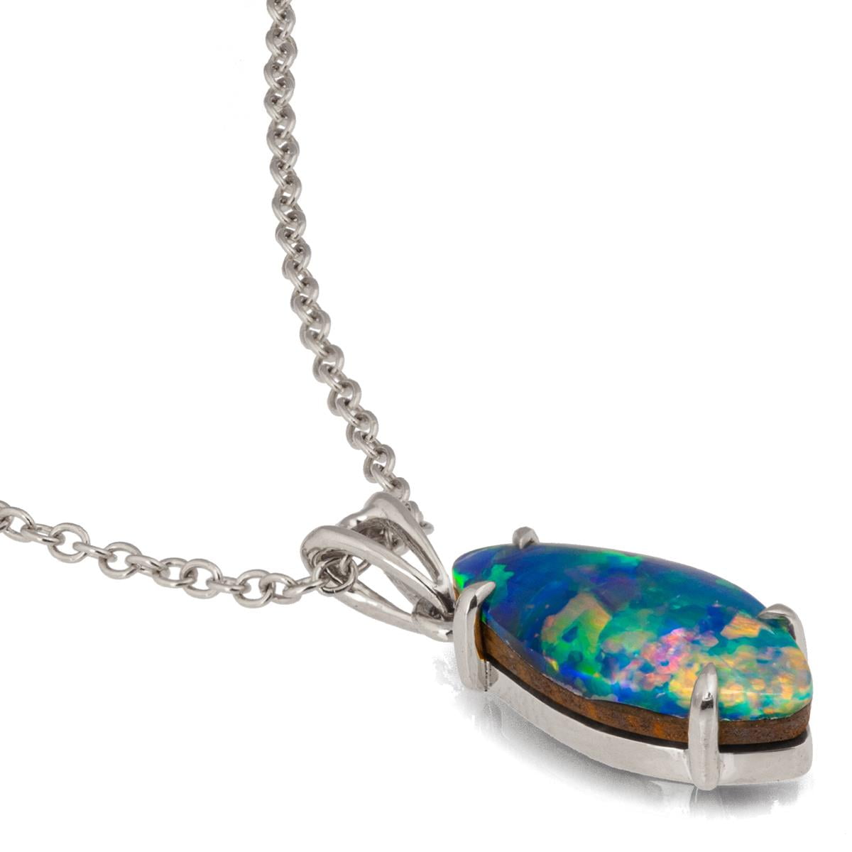 Oval Cut White Opal East-West Solitaire Necklace | Kate Rose Fine Jewelry