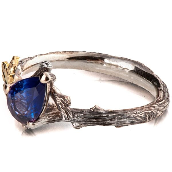 Twig and Maple Leaf Engagement Ring Yellow Gold and Sapphire Catalogue
