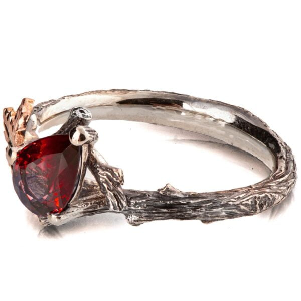 Twig and Maple Leaf Engagement Ring Rose Gold and Ruby Catalogue