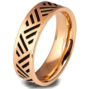 Textured Geometric Black and Rose Gold Wedding Band Catalogue