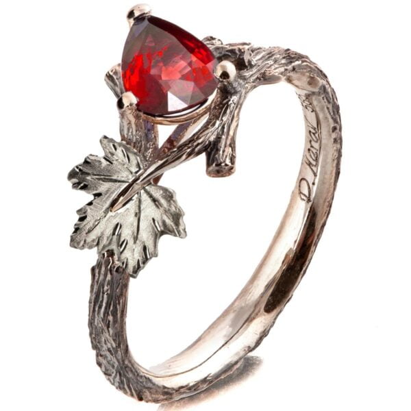 Twig and Maple Leaf Engagement Ring White Gold and Ruby Catalogue