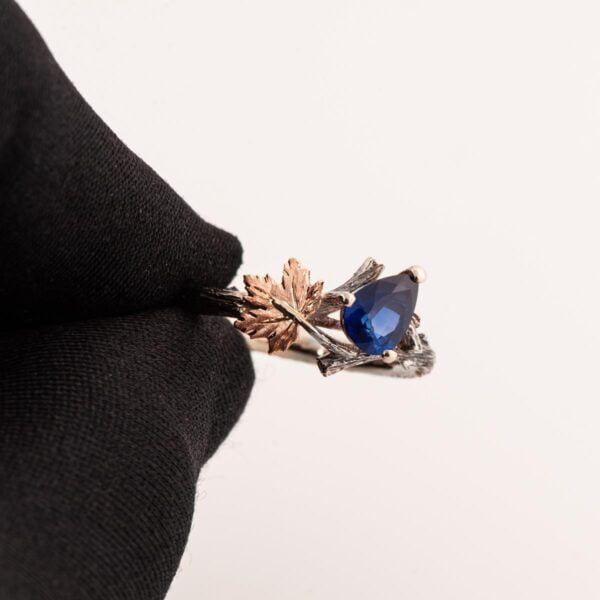 Twig and Maple Leaf Engagement Ring Rose Gold and Sapphire Catalogue