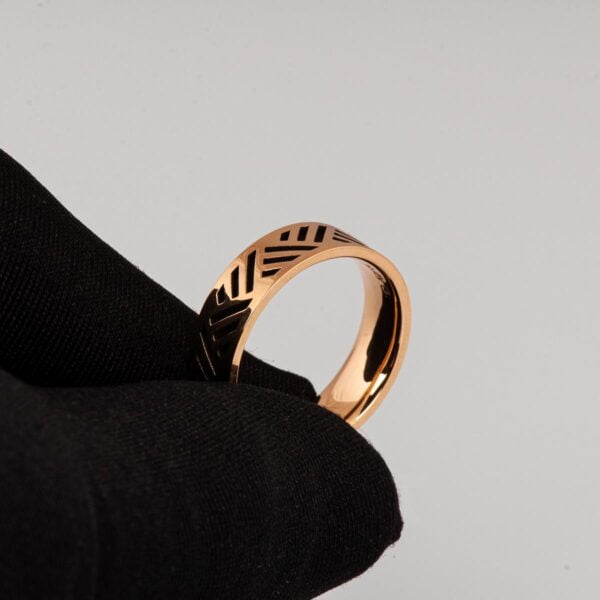Textured Geometric Black and Rose Gold Wedding Band Catalogue