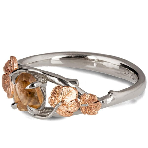 Raw Diamond Twig and Fig Leaves Ring Platinum and Rose Gold Catalogue