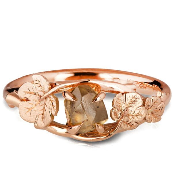 Raw Diamond Twig and Fig Leaves Ring Rose Gold Catalogue