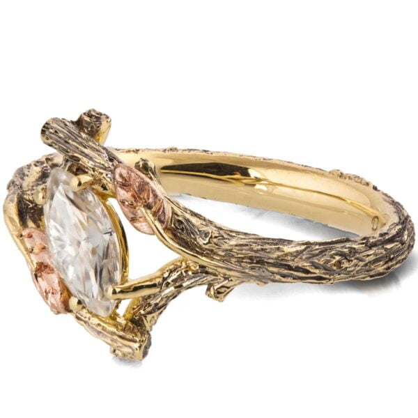 Marquise Cut Diamond Twig and Leaves Engagement Ring Yellow Gold Catalogue