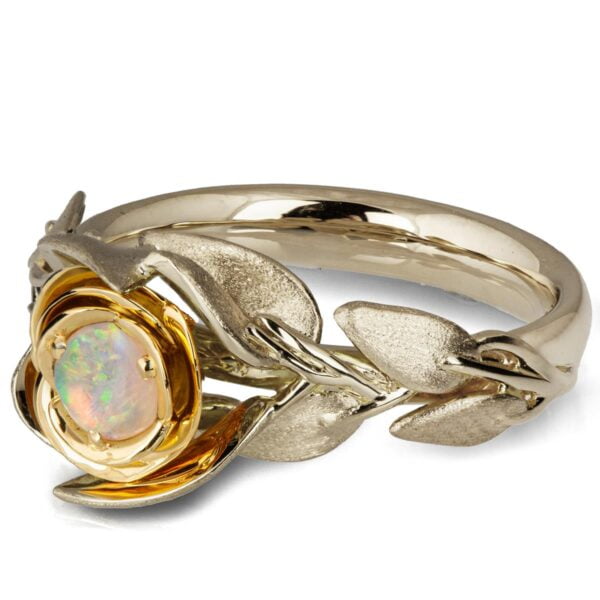Rose Flower Opal Ring White and Yellow Gold Catalogue